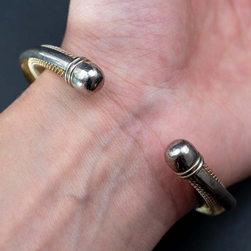 Silver Open Bangle, Basic Accent Stack Cuff Brace… - image 3